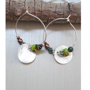 boho earrings 372#mfs MOP Shell Jasper Agate Crystal hoop earrings mother of pea